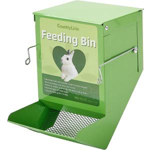 Metal Small Animal Feeder with Lid, Heavy Duty, Large Capacity Food Dispenser, Great for Rabbits, Guinea Pigs, Chinchillas and Other Small Animals. (4.6 inch, Green)