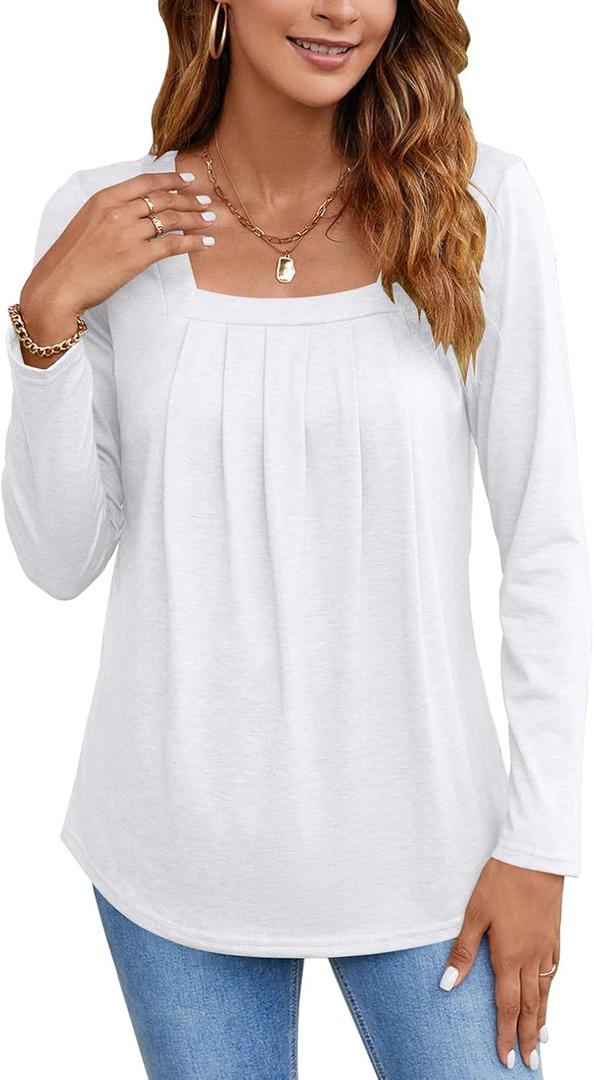 Ladlop Summer Square Neck Tank Tops for Women Pleated Loose Fit Casual Sleeveless Tops Shirts Flowy (White, XL)