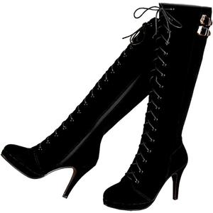 getmorebeauty Womens Knee High Boots Suede Buckle Rock Lace Up Zipped Thigh High Heel Boots (9, Black)