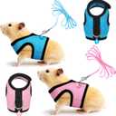 SATINIOR 2 Pieces Guinea Pig Clothes Baby Ferret Rats Hamster Soft Mesh Harness Leash Vest Set with Bell for Guinea Pigs, Hamster, Ferret, Rabbit, Chinchilla and Similar Small Animals(Blue, Pink, XS)