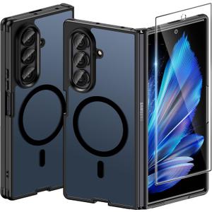 for Samsung Galaxy Z Fold 7 Case Magnetic, Z Fold 7 Case with Screen Protector, [Compatible with MagSafe], Slim Fit Thin Shockproof Protective Phone Cover for z-fold 7, Black