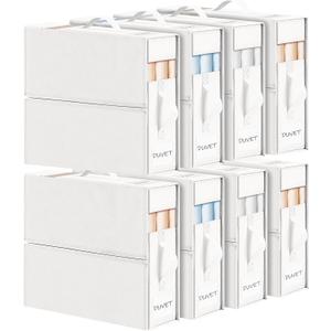 DIMJ Bed Sheet Organizers and Storage 8 Pack - Foldable Sheet Organizer for Linen Closet, Bedding Storage Box for organization, Sheets Set Holder for Blanket, Towel (King & Queen Size), White
