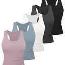 Dalavch 5 Pack Women's Workout Racerback Tank Tops Spandex Yoga Athletic Running Gym Sports Crop Tops for Women No Built-in Bra 1 Black 1 White 1 Heather Grey 1 Pink 1 Blue, Large