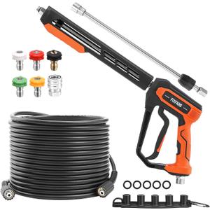 FIXFANS Pressure Washer Gun and Hose Kit, 50 FT High Power Washer Hose with Replacement Wand Extension, 5 Nozzle Tips, M22 Fitting