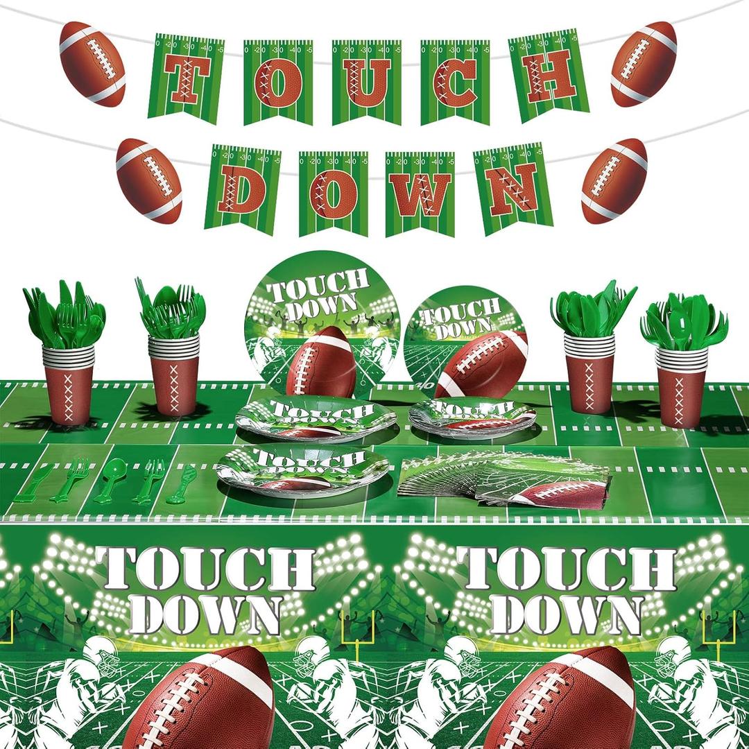 172 Pcs Set Football Party Supplies Decoration Kit Football Party Favors Sports Game Birthday Decor Football Paper Plates and Napkins Tableware Set Tailgate Banner Tablecloth Serve 24 Guest