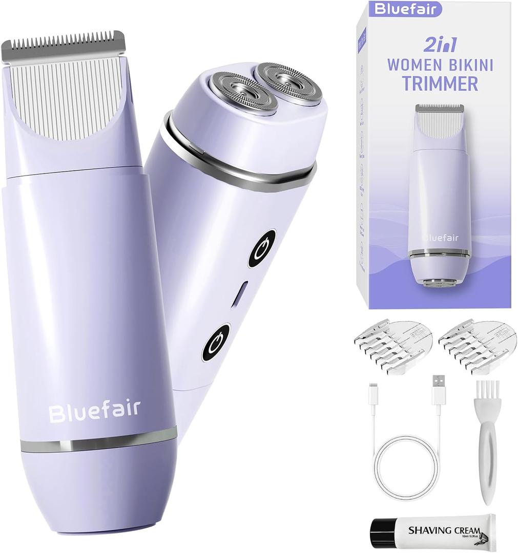 Bikini Trimmer for Women,2 in 1 Electric Razors for Women Electric Shaver for Cordless Body Hair Trimmer Shaver for Trip,Replaceable Lady Facial Razor Bikini Trimmer for Legs Private (Purple)