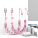 2Pack CarPlay USB A to USB C Coiled Charge Cable for iPhone 15,Short Car/Uber Charging Cord Sync Data Retractable Charger for iPhone 15/16 Pro Max, Samsung, for Apple CarPlay & Android Auto-4Ft Pink