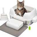 Enclosed Stainless Steel Cat Litter Box with High Sides for Large Cats, Large Litter Box with Lid, Anti Leak, Anti Odor, Non Stick, Easy Clean