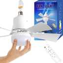 Ceiling Fans with Lights and Remote,15.74IN Socket Fan Light,Quiet Ceiling Fans with 5 Blades, 3 Color LED Dimmable,E27 Base Screw in Ceiling Fan Light for Bedroom, Garage, Kitchen, Living Room (40W, White)
