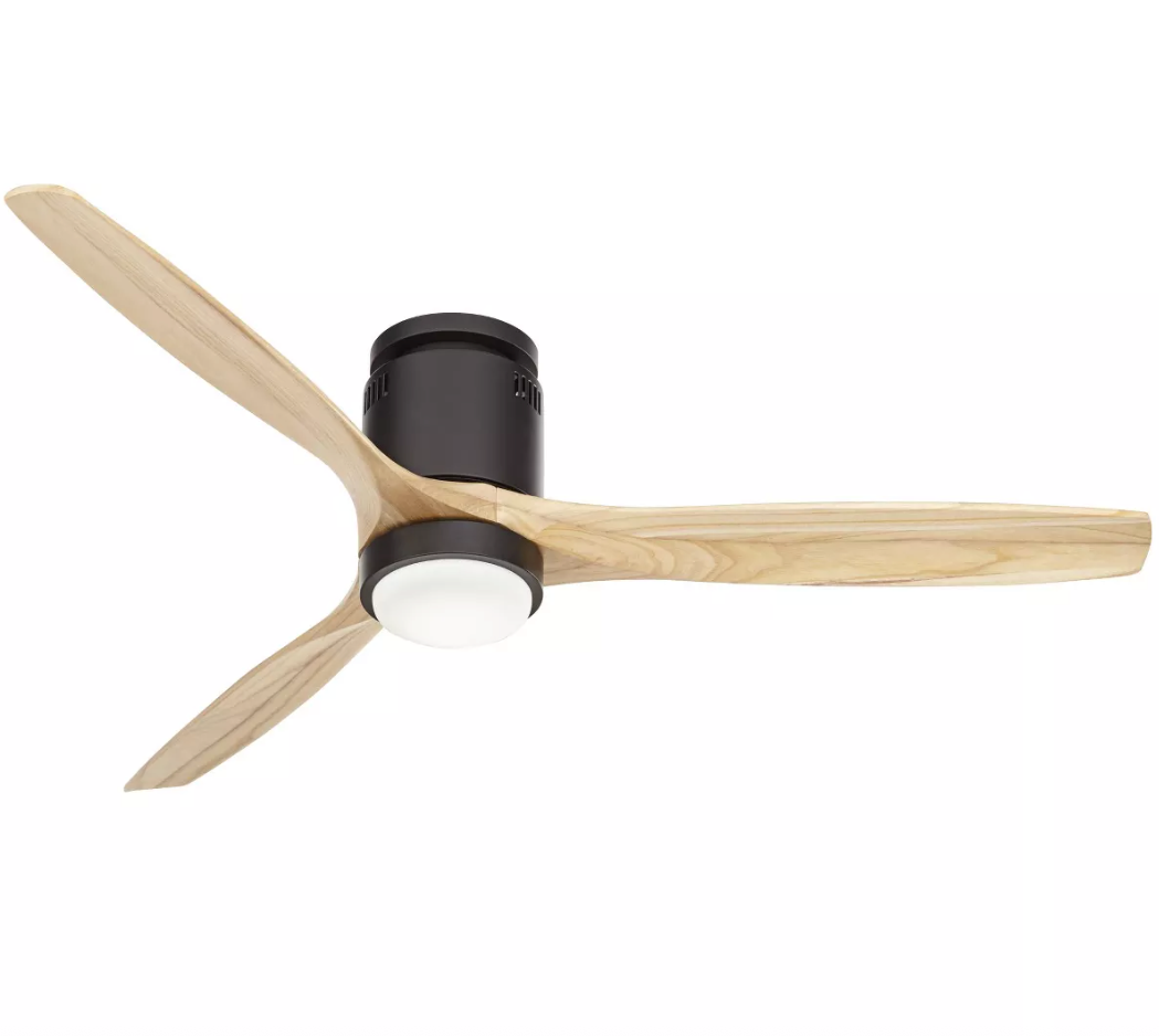 52"  Indoor 3 Blade Hugger Ceiling Fan, Black Natural Wood for Living Room Kitchen