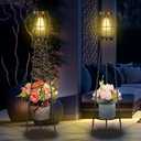 2 Pack Solar Lights Outdoor with Plant Stands, Solar Floor Lamp, Solar Powered Street Light Metal Tripod Deck Lights, Patio Decor for Garden Yard Pathway Driveway Porch