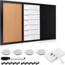 Navaris Combination Board Cork/Whiteboard/Chalkboard - 24 x 36 inches Combo Bulletin Magnetic Dry Erase Chalk Board Weekly Planner Message Organizer