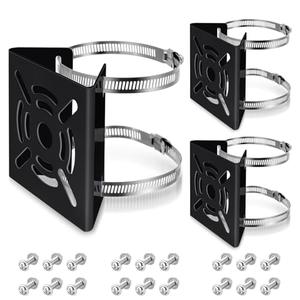 MorningRo 2 Pcs Universal Vertical Pole Mount for Security Camera Wall Mounting Bracket with 6 Loops Solid Metal Pole Bracket for CCTV Camera Indoor Outdoor Solar Panel LED Wall/ Stage Light (Black)