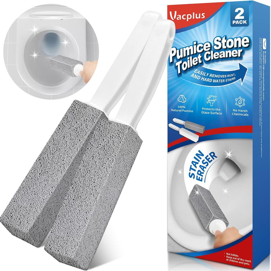 Vacplus Toilet Brush - Toilet Bowl Cleaners with Extra Long Handle, 100% Pumice Stone for Toilet Cleaning, Remove Limescale, Rust, Cleaning Supplies for Toilet, Pool, Bathroom, Sink, 2 Pack (Gray(2x Efficiency))