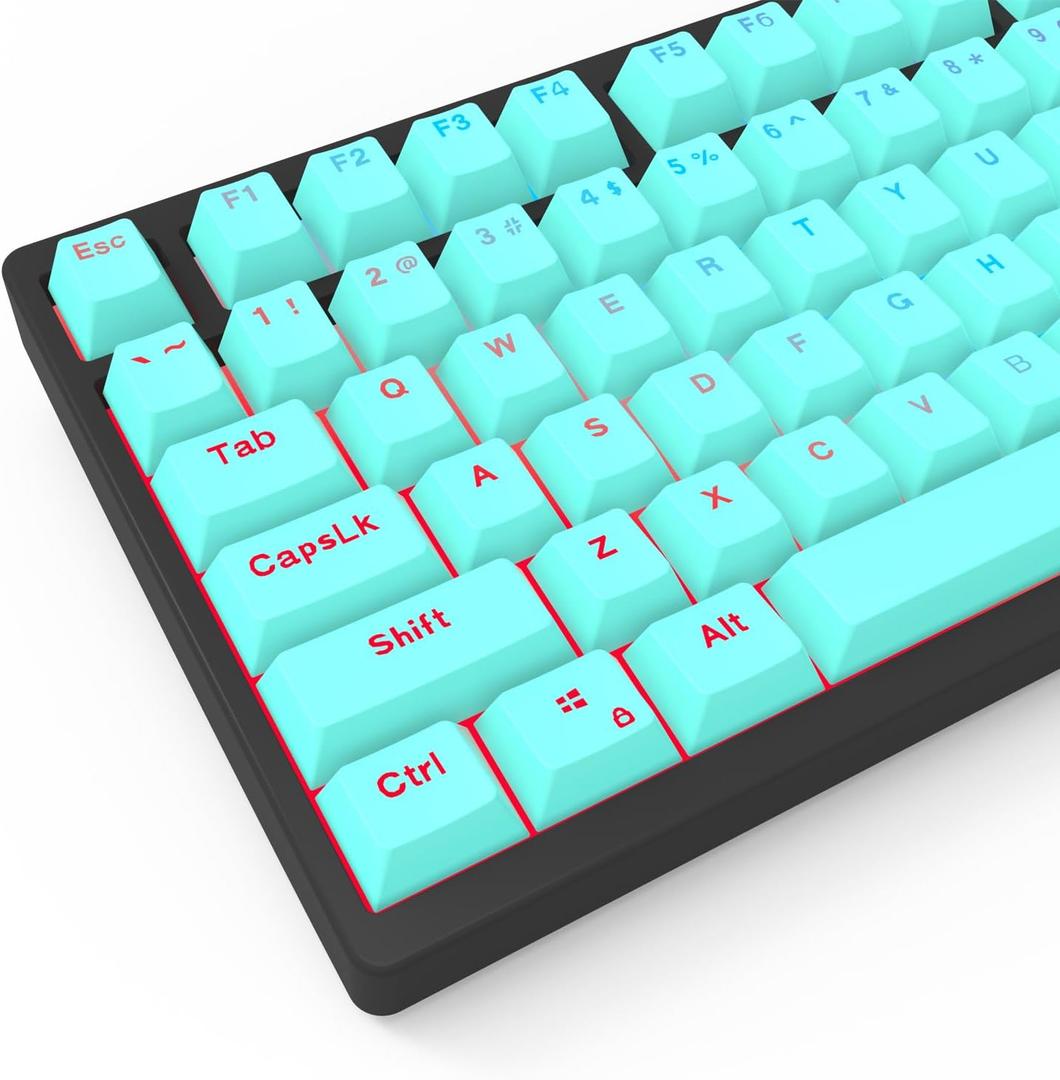 IOAOI PBT Keycaps, Keyboard keycaps 100 Percent 106 Keycap Set Custom Keycap Set, Shine Through Keycaps OEM Profile, Universal Compatiability for 100%, 75%, 65%, 60% Keyboard - Cyan, DS-009