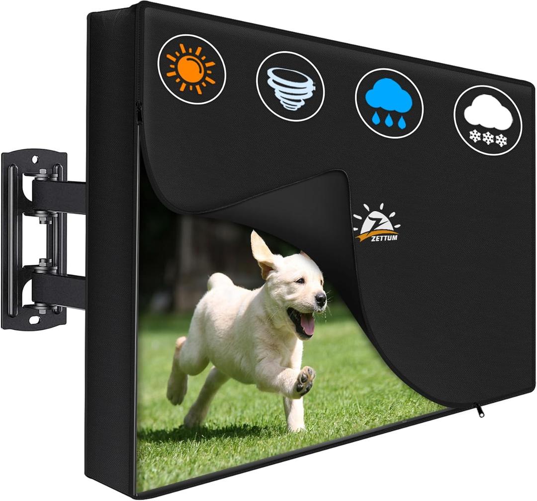 Zettum Outdoor TV Cover 70 Inch  600D Waterproof Weatherproof TV Protector with Zipper for 6570 Inch Flat Screen TVs, Heavy Duty Enclosure for Outside Use (Black)