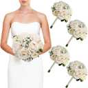 DIYDOFUN Wedding Bridesmaid Bouquets Set of 4,  Artificial Silk Flowers Arrangement for Ceremony Marriage Proposal Party Anniversary Decorations - Champagne