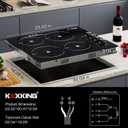 24 Inch Electric Cooktop 4 Burners, 6000W Ceramic Stove Top with Knob Control, 220V-240V Hardwired Built-in Radiant Cooktop, 8 Power Levels, Residual Heat Indicator, Black Glass (No Plug)