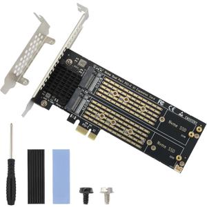 ELUTENG Dual M.2 NVMe to PCIe Adapter with Heat Sink - M-Key B&M Key 2230/2242/2260/2280 SSD NVMe PCIe Card - Low Profile Bracket - Supports PCI-Express X1/X4/X8/X16 Slots