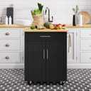 Shintenchi Kitchen Island Cart with Storage,Rolling Kitchen Island Side Table on Wheels with Worktop,Single Door Storage Cabinet and Drawer for Kitchen,Dinning Room, Black (26inch)