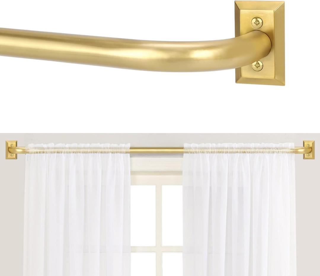 Gold Wrap Around Curtain Rods 28 to 48 Inch:Blackout Heavy Duty Adjustable Window Curtain Rod Room Darkening,Modern Industrial Curved French Return Metal Drapery Rods Easy Install,Brushed Gold