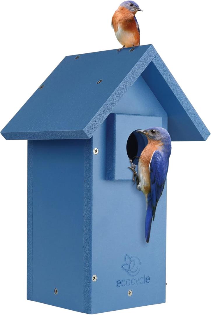Bluebird Bungalow Recycled Plastic Bird House with Predator Guard and Clean-Out Door, Wild Bird House and Outdoor Décor, Blue Bluebird Bungalow Recycled Plastic Bird House with Predator Guard and Clean-Out Door, Wild Bird House and Outdoor Décor, Blue