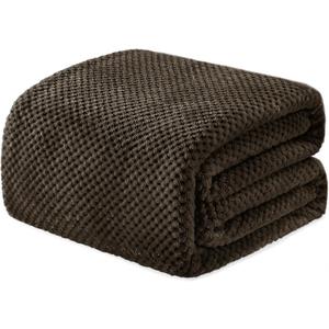 Exclusivo Mezcla Fleece Bed Blanket Twin Size, Super Soft and Warm Blankets for Bed, Couch and Sofa Waffle Textured, Cozy, Fuzzy and Lightweight (Coffee, 60x80 Inches)