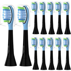 Toothbrush Heads Compatible with Philips Sonicare C3 C2 G3 A3 W2 Replacement Heads, 12 Pack Brush Heads Compatible with Philips Sonicare Snap-On Toothbrush Handles, Black