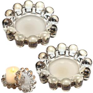 2 Pack Bubble Candle Dish, Fits up to 3 Inch Wide Chic Glass Candles Holder Tray Candle Plates Modern Diffusers Dish for Home Decor(Gray)