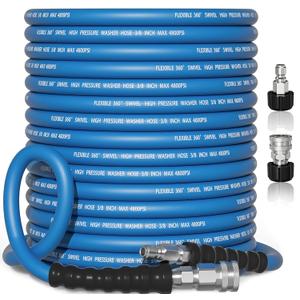 Pressure Washer Hose, 3/8" x 150FT Power Washer Hose, Kink Resistant Hot and Cold Water Flexible Washing Hose Max 248F, 4800 PSI Commercial Industrial Grade Steel Wire Braided Extension Hose