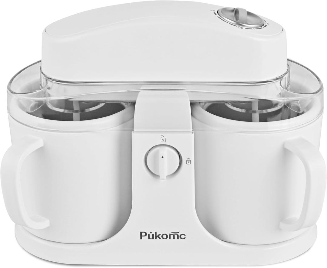 Pukomc Ice Cream Maker Machine for Home Use, with Two Ice Cream Bowls,Simple Operation and Easy to Clean,White