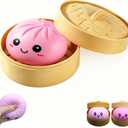 Dumpling Squishy Toy, Dumpling Squishy with Steamer, Soft Slow Rebound Squishy Dumpling Toy, Sensory Fidget Stress Ball for Kids & Adults(Pink)