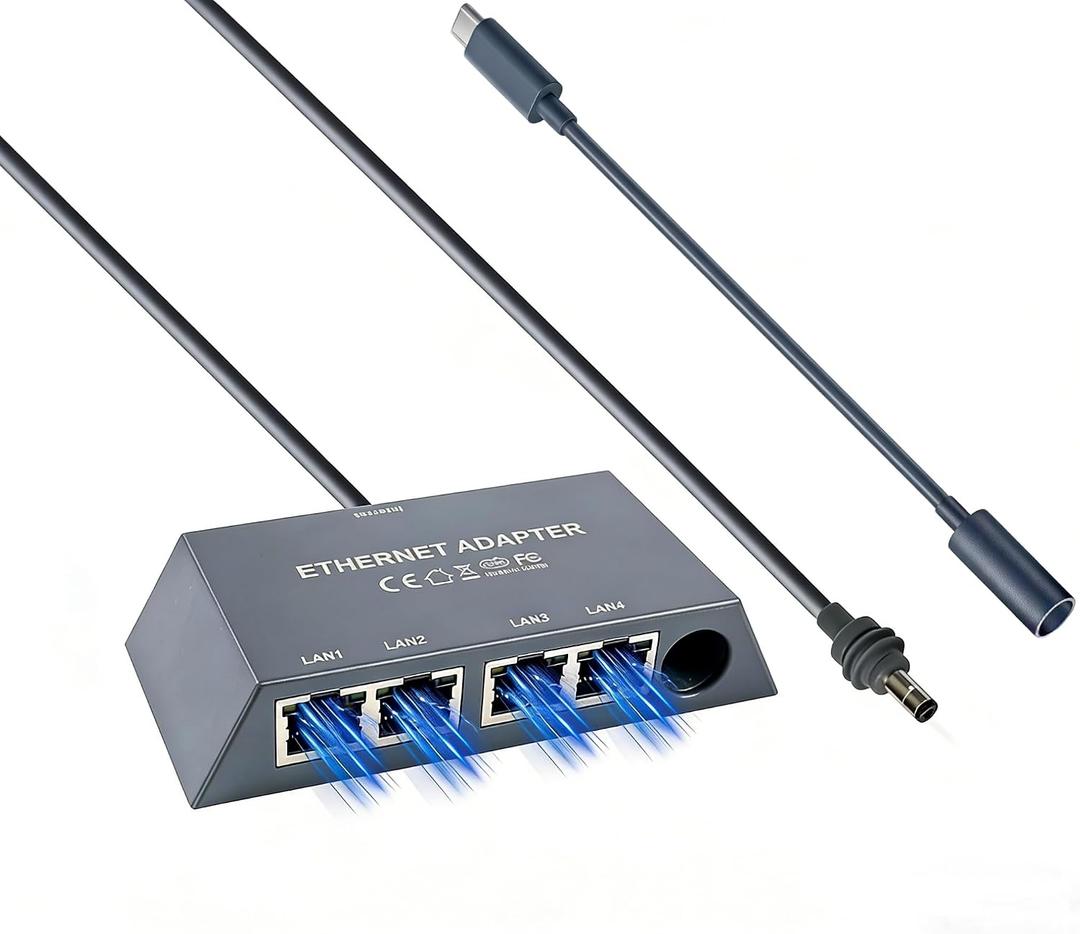 ELUTENG Starlink Multi Port Ethernet Adapter 50cm/1.6ft for Starlink Gen 3 / MINI, 4-Ports Ethernet Dongles RJ45 Interface Wired Extenders with USB C to DC Adapter - 4 Devices Networked Simultaneously