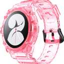 NotoCity for Galaxy Watch 4 Galaxy Watch 5 Watch 6 40mm Bands, Clear Band with Protective Case Replacement Strap for Galaxy Watch 4 Watch 5 (40mm, Pink)