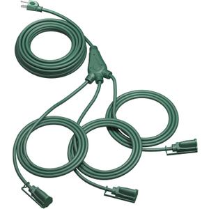 DEWENWILS Outdoor Extension Cord 1 to 3 Splitter for Outdoor Lights, 3 Prong Outlets Plugs, Max 28ft End to End (40 FT Total),16/3C SJTW Weatherproof Wire for Outdoor String Lights, ETL (Green)