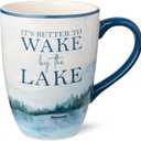 Wake at the Lake 14-Ounce JUMBO Mugs, Set of 4, Lakeside-Inspired Designs with Oars & Water Scenes, Durable Ceramic, Dishwasher & Microwave Safe, Cozy Coffee & Tea Cups for Everyday Use