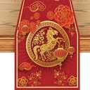Chinese New Year Table Runner, 2026 Year of The Horse Happy Lunar New Year Table Decorations for Spring Festival Holiday Kitchen Dining Home Party Decor, 13x72 Inch