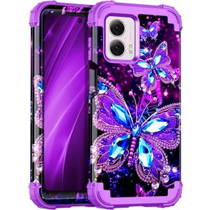 Hekodonk for Moto G Power 2024 Case,Glow in The Dark Three Layer Heavy Duty Shockproof Protection Hard Plastic+Soft Silicone Full Body Drop Protective Case for Moto G Power 2024,Amaranth Purple