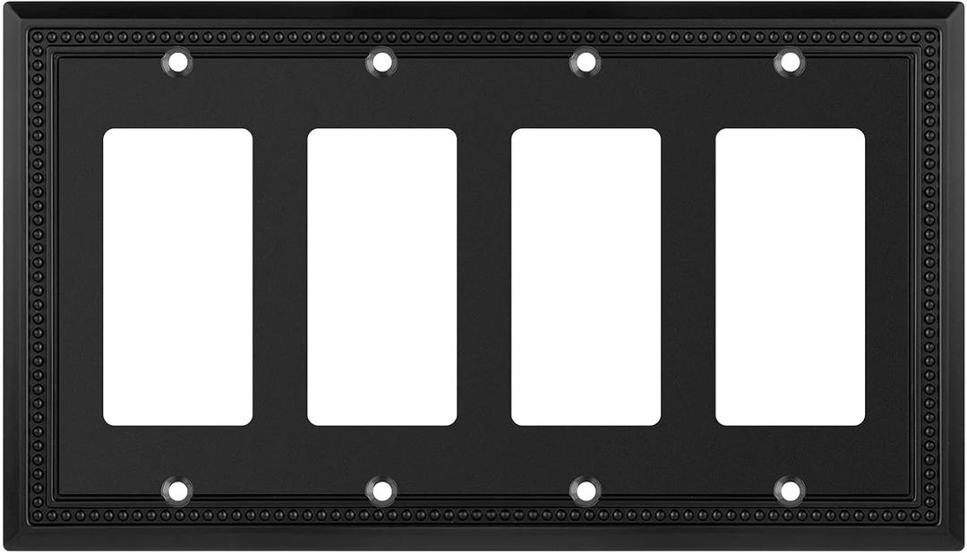 Henne Bery Sunken Pearls Heavy Duty Decorative Wall Plate Switch Plate Outlet Cover (Quad Decorator, Matte Black)