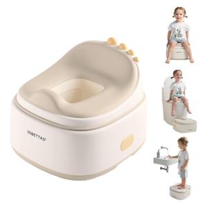 usbettas 3 in 1 Potty Training Toilet, Dinosaur Toddler Potty Training Seat for Boys Girls with Comfortable Cushion, Easy-to-Clean and Anti-Slip Potty Training Step Stool for Toilet (Beige)