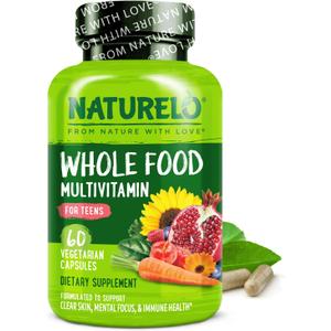 NATURELO Multivitamins for Teenage Girls/Boys, 60 Capsules, Whole Food Multivitamin with Minerals, Non-GMO, Vegetarian (60 Count (Pack of 1))