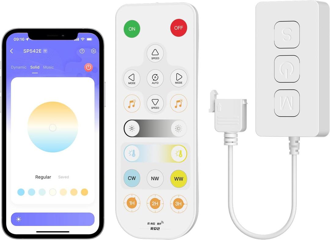 PAUTIX CCT LED Controller Kit SP542E Wi-Fi+Bluetooth, Compatible with Alexa/Google Assistant, App Control RF Remote, CCT LED Dimmer for LED Strip Light, Timing Function, Music Mode, Group Control, (SP542E,Support Voice Activation))