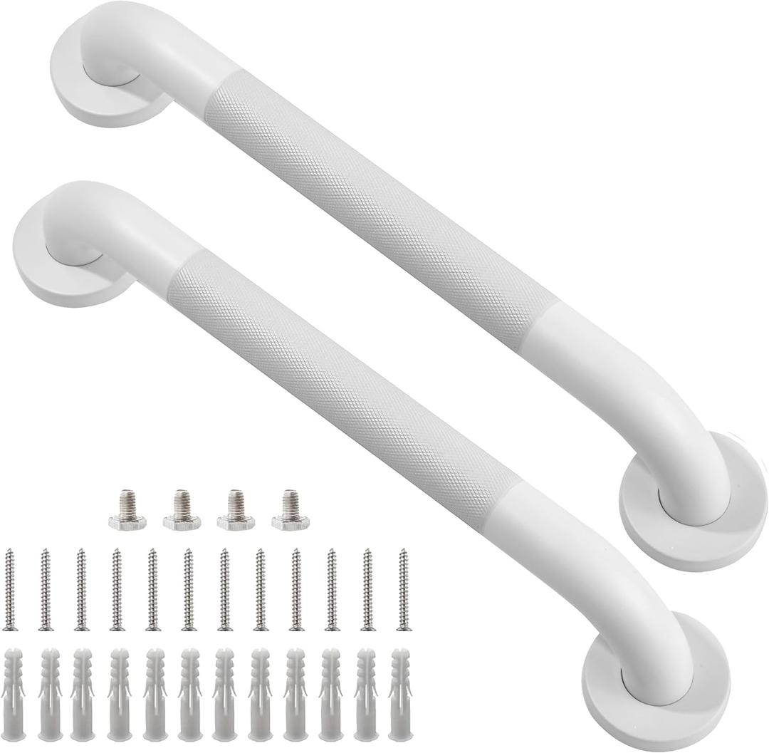 Shower Grab Bar, 2 Pack 16 Inch White Bathroom Grab Bar, 1.25" Diameter 304 Stainless Steel Anti-Slip Grab Bars for Bathtubs and Showers, Handicap Shower Grab Bar for Seniors Elderly, 