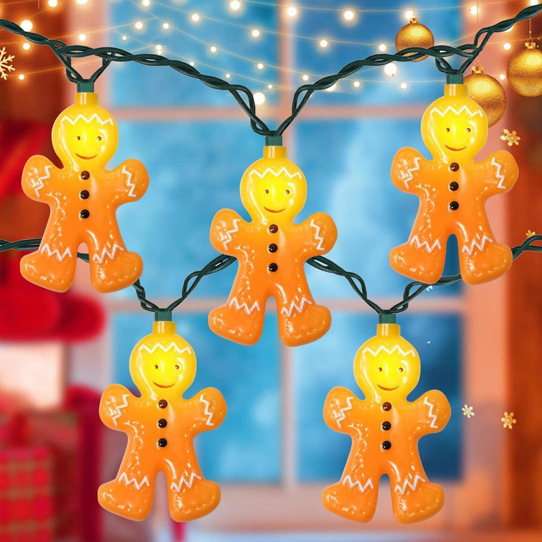 8.5Ft LED Christmas Gingerbread Lights Gingerbread Man String Lights with 10 Pack Cute Gingerbread Man for Indoor Outdoor Christmas Decorations for Christmas Tree Home Party, 0.48W