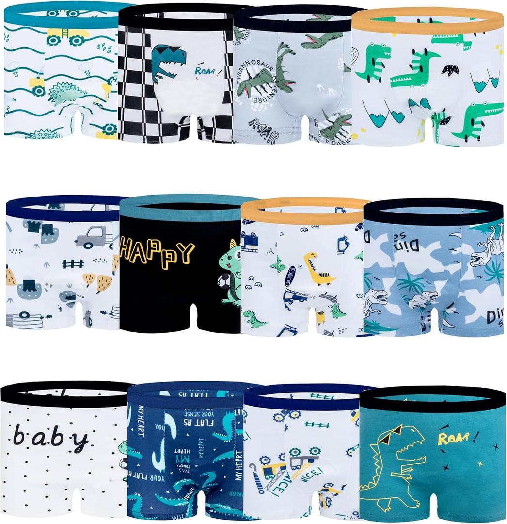 JackLoveBriefs Boys Cotton Boxer Briefs Dinosaur Polar Bear Toddler Kids Underwear 12 Pack (9-10 Years, White)