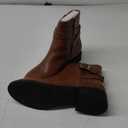 Athlefit Women's Ankle Boots Chunky Low Heel Fashion Round Toe Side Zipper Buckle Booties (8, Brown)