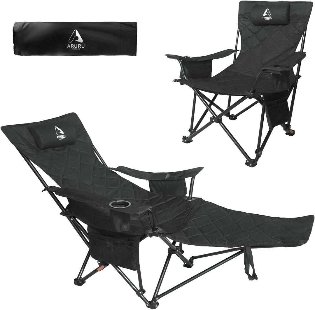2025 Upgraded 2-in-1 Reclining Camping Chair with Footrest, Folding Beach Lounge Chair with Adjustable Backrest & Cooler, Portable Lawn Chairs for Adults Heavy Duty for Outdoor Sports, 1 Pack