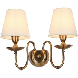 Aiwen 2-Light Bedroom Wall Lamps Polished Solid Brass Finish Wall Lights with White Flax Fabric Shade Vintage Reading Lights Wall Sconces for Bedside Hallway E12