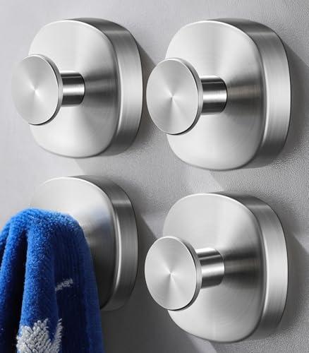 4 Pcs Suction Cup Hooks for Inside Shower, Stainless Steel Heavy Duty Towel Hook Shower Towel Holder for Bathroom, Kitchen, Glass Door, Mirror, Tile-Loofah, Towel, Coat, Bath Robe