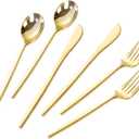 PULOTE 300PCS Gold Plastic Silverware Set Disposable - Heavy Duty Gold Utensils Set - Plastic Cutlery Disposable - Include 100 Knives, 100 Forks, 100 Spoons for Party & Wedding